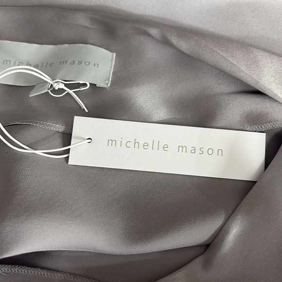 Michelle Mason Asymmetrical Drape Silk Off Shoulder Blouse Sterling- NEW -Size 4 - Picture 7 of 9